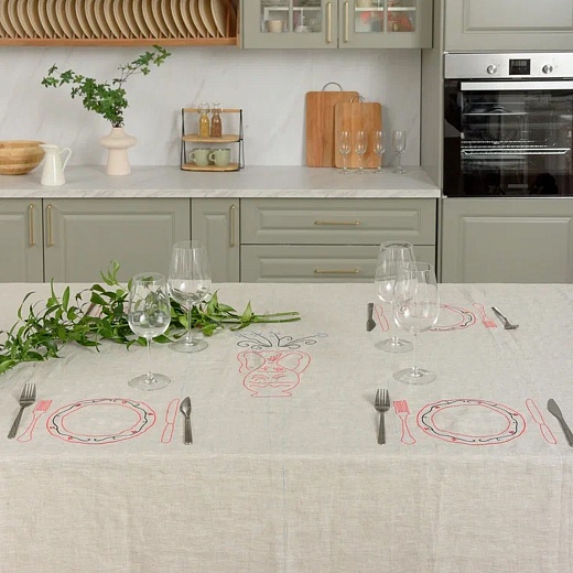 Скатерть бежевая «Вазы», 150x200 в интернет-магазине The Dar Скатерть бежевая «Вазы», 150x200