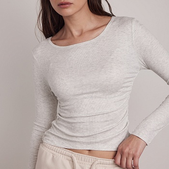 Лонгслив Fay Longsleeve Crop-top in White Hemp Grey