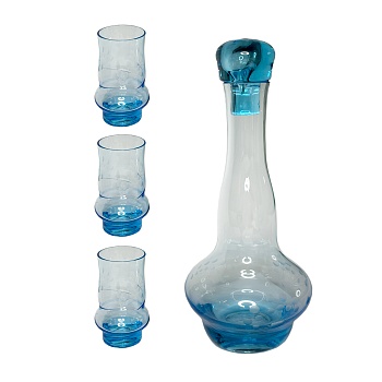 Графин и 3 рюмки из голубого стекла