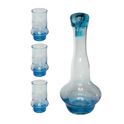 Графин и 3 рюмки из голубого стекла