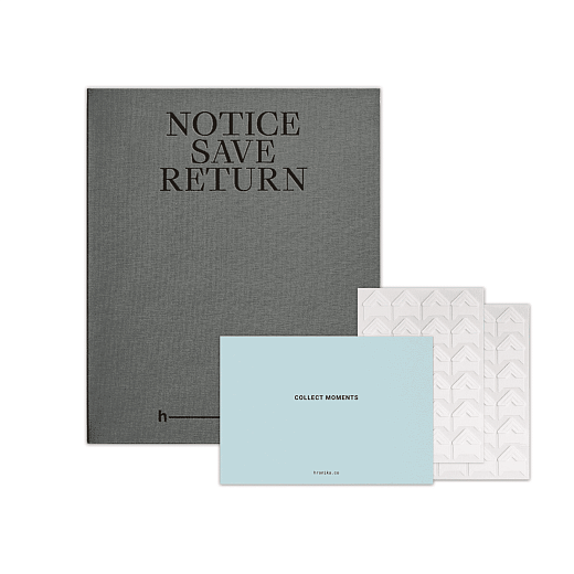 Фотоальбом Notice, Save, Return графитовый и уголки для фото